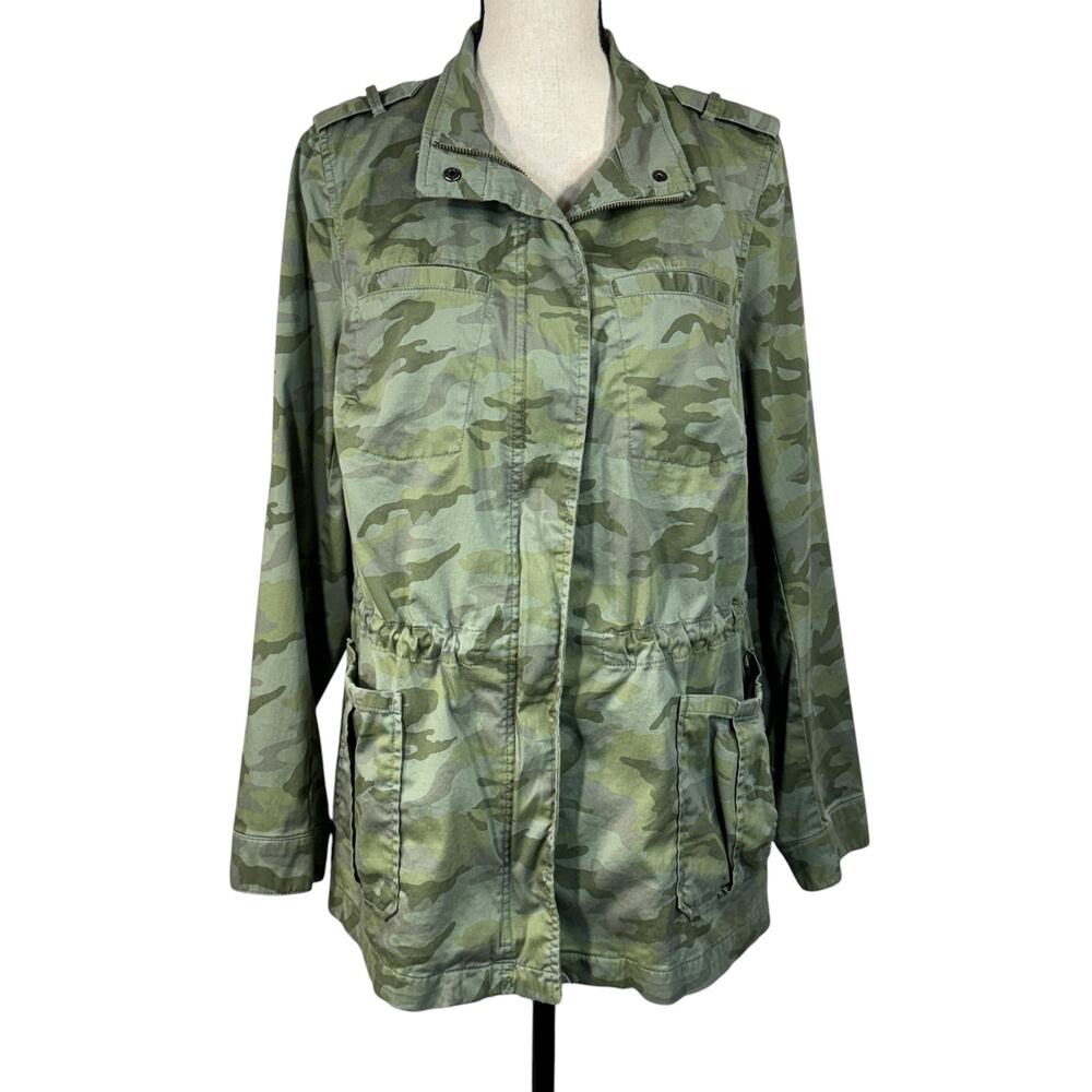 Lane Bryant SZ 16 Classic Utility Jacket Camo Full-Zip Pockets Long Sleeve Green